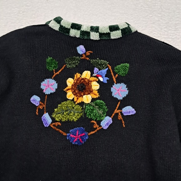 Vintage Claire Murray Sweater Cardigan Women's Medium Black Floral Embroidered - Picture 9 of 14